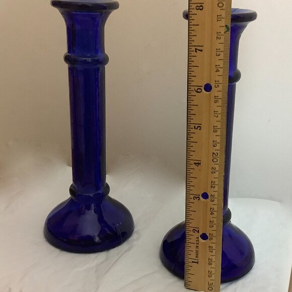 Cobalt Color Blue Glass Candlestick Holders Set Of 2 8" - Picture 6 of 6